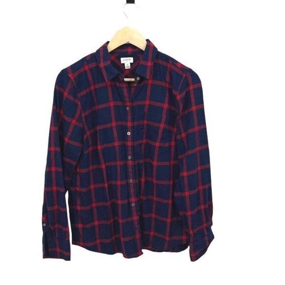 J. Crew Womens Checkered Flannel Button Down Shirt Red Blue Size Medium - Picture 2 of 9